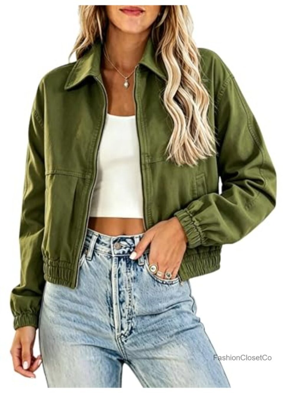 Cropped Utility Track Jacket Women Zip Up Cotton Casual Coat